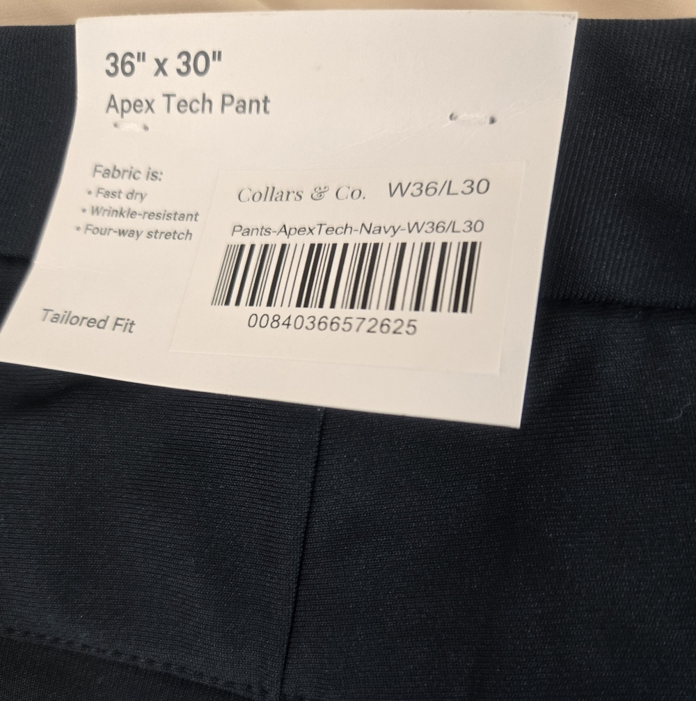Collars & Co Apex Tech Pant Performance Men's 36x30 Blue New Tags - Picture 2 of 5